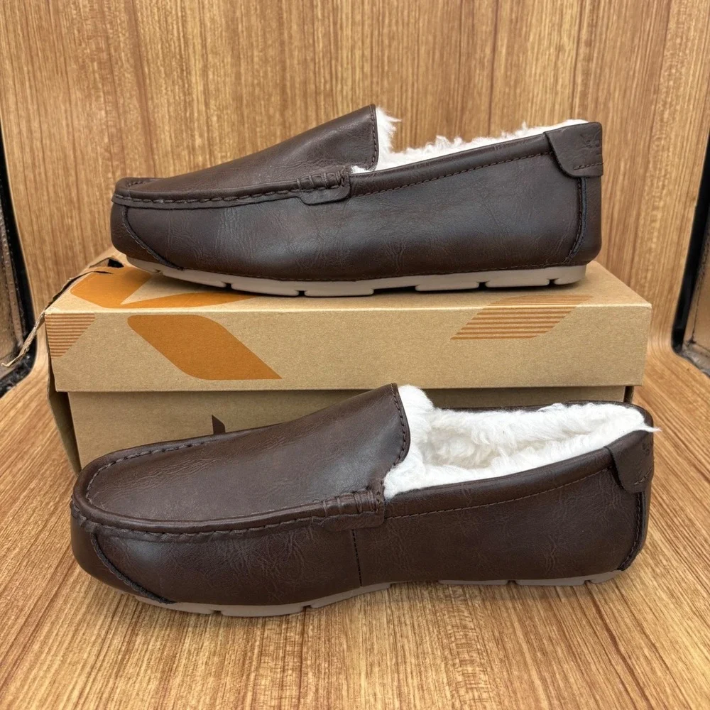 Koolaburra by UGG Tipton Smooth Moccasin Men Size 10 Brown Faux Fur Slippers NEW